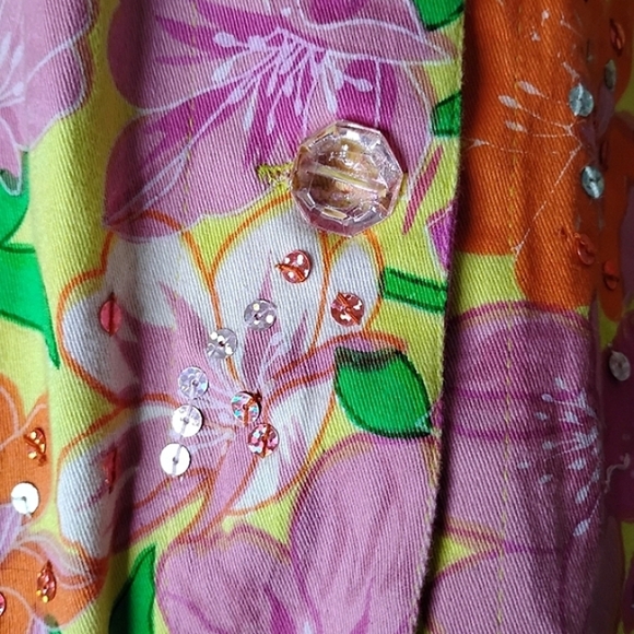 New Identity Sequin Floral Jacket Size L Lightweight Sparkle Festival Party - Picture 5 of 9